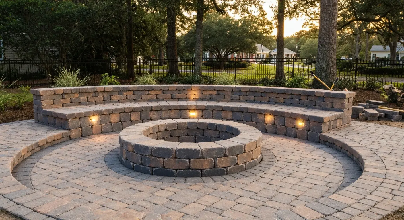 Fire pit with paver seating