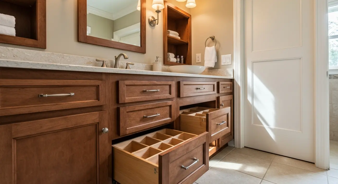 Bathroom vanity and storage cabinets