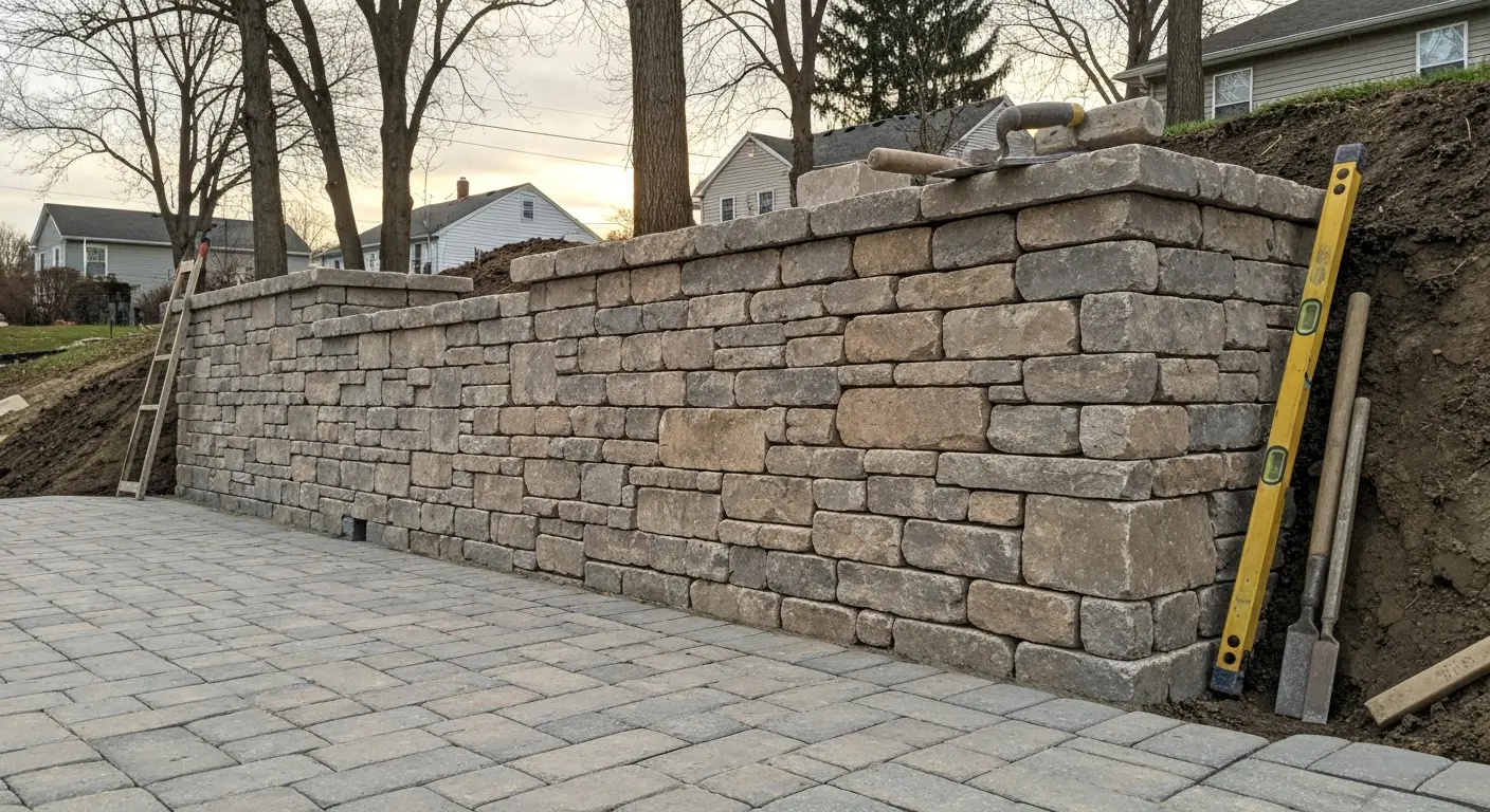 Retaining wall with paver elements