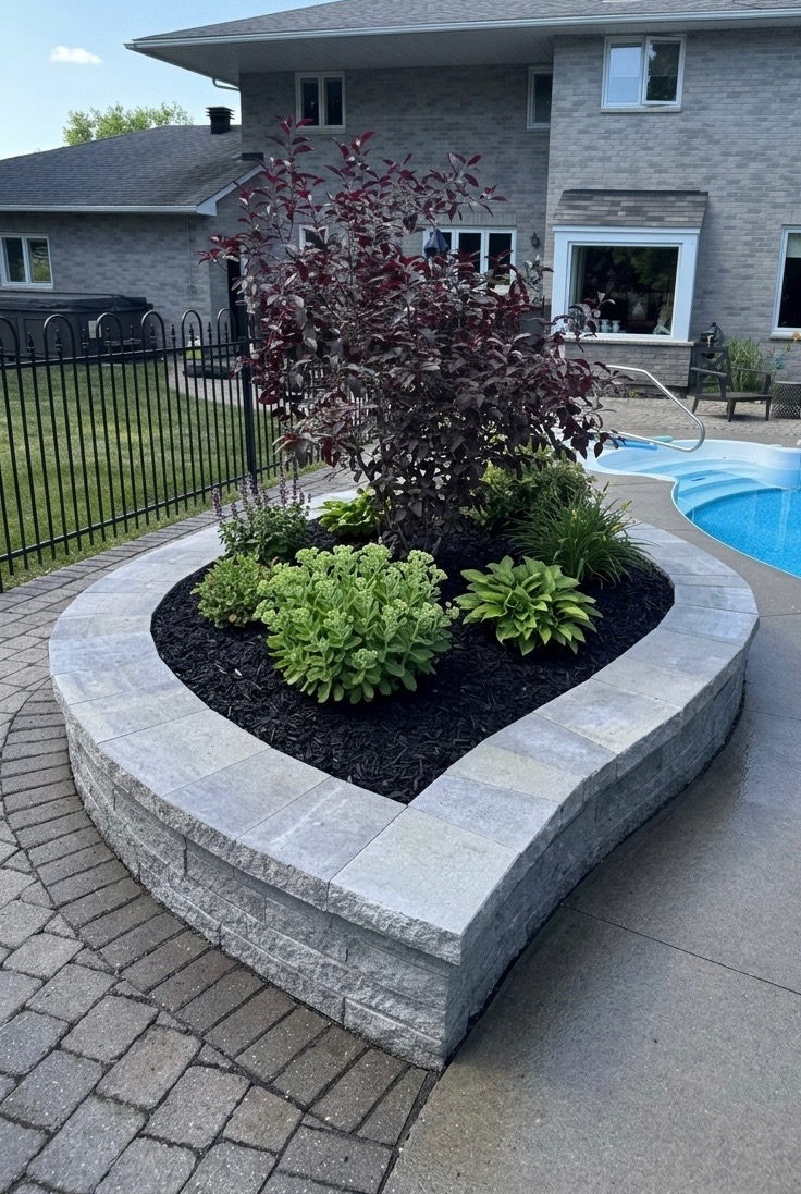 Detailed stone landscaping installation