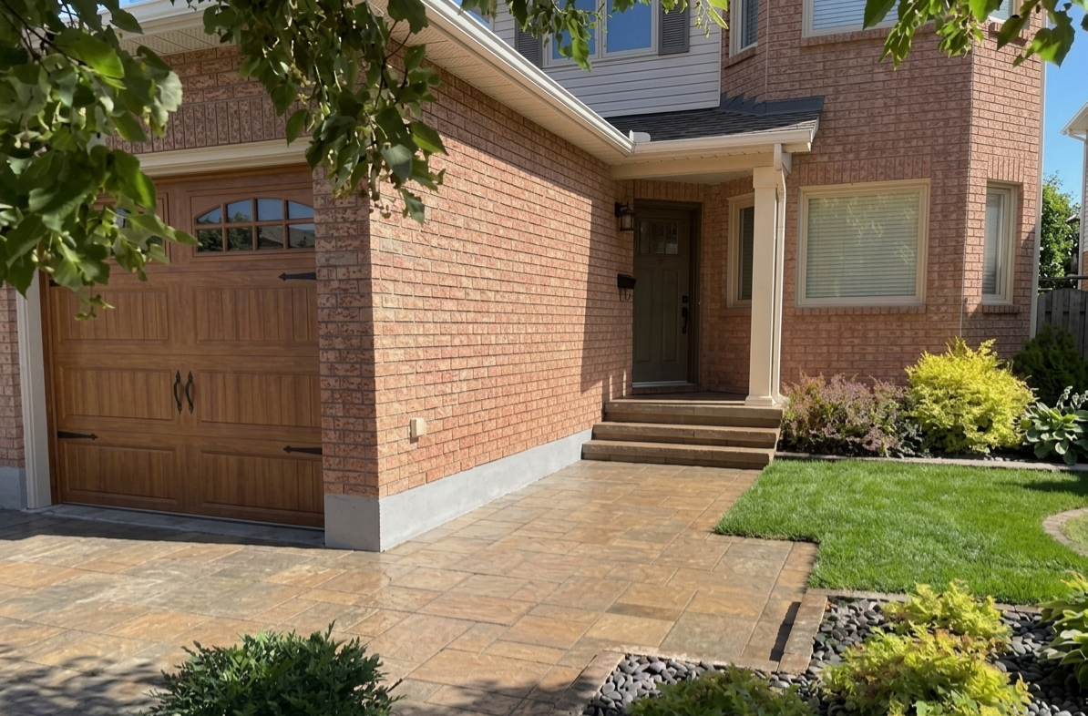 Finished sidewalk and landscape construction project