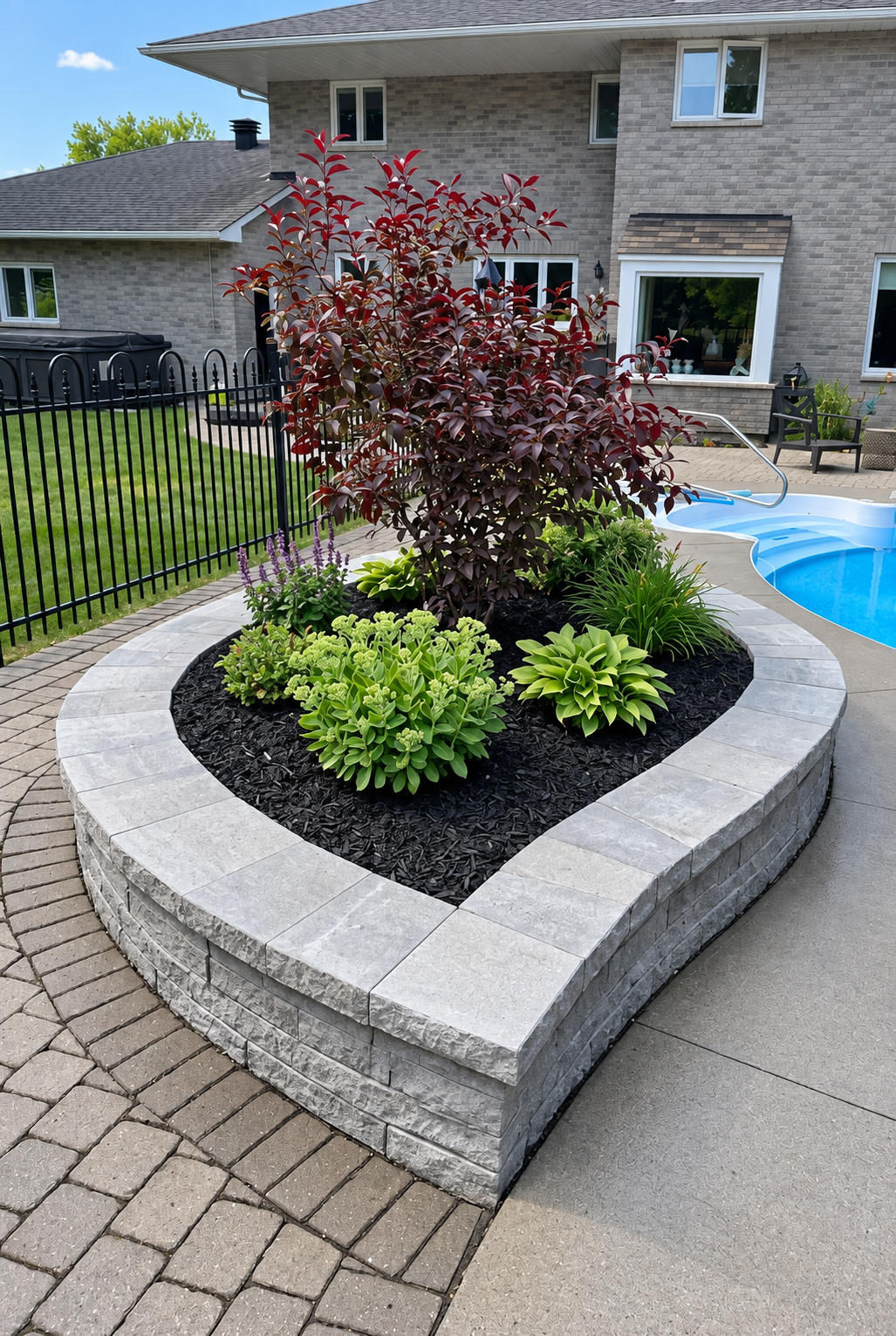 Detailed stone landscaping installation