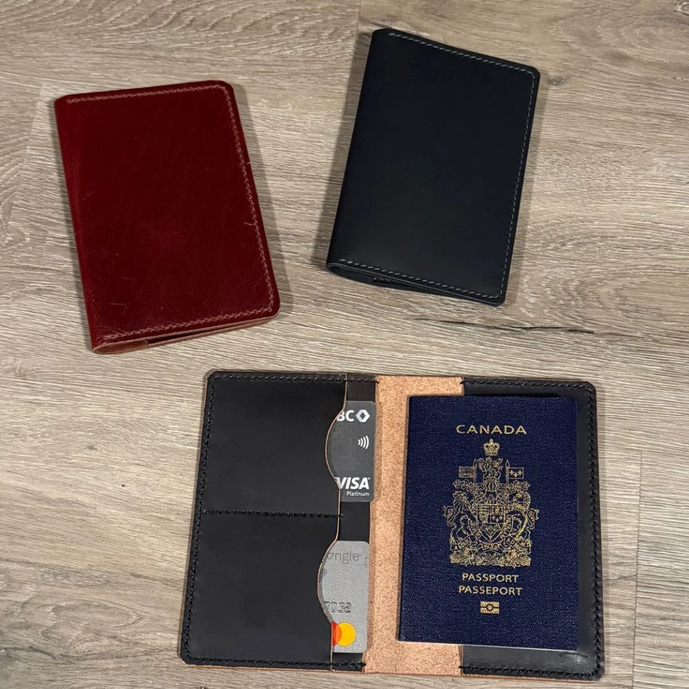 leather passport holder made by learns leather co of Amherstburg ontario