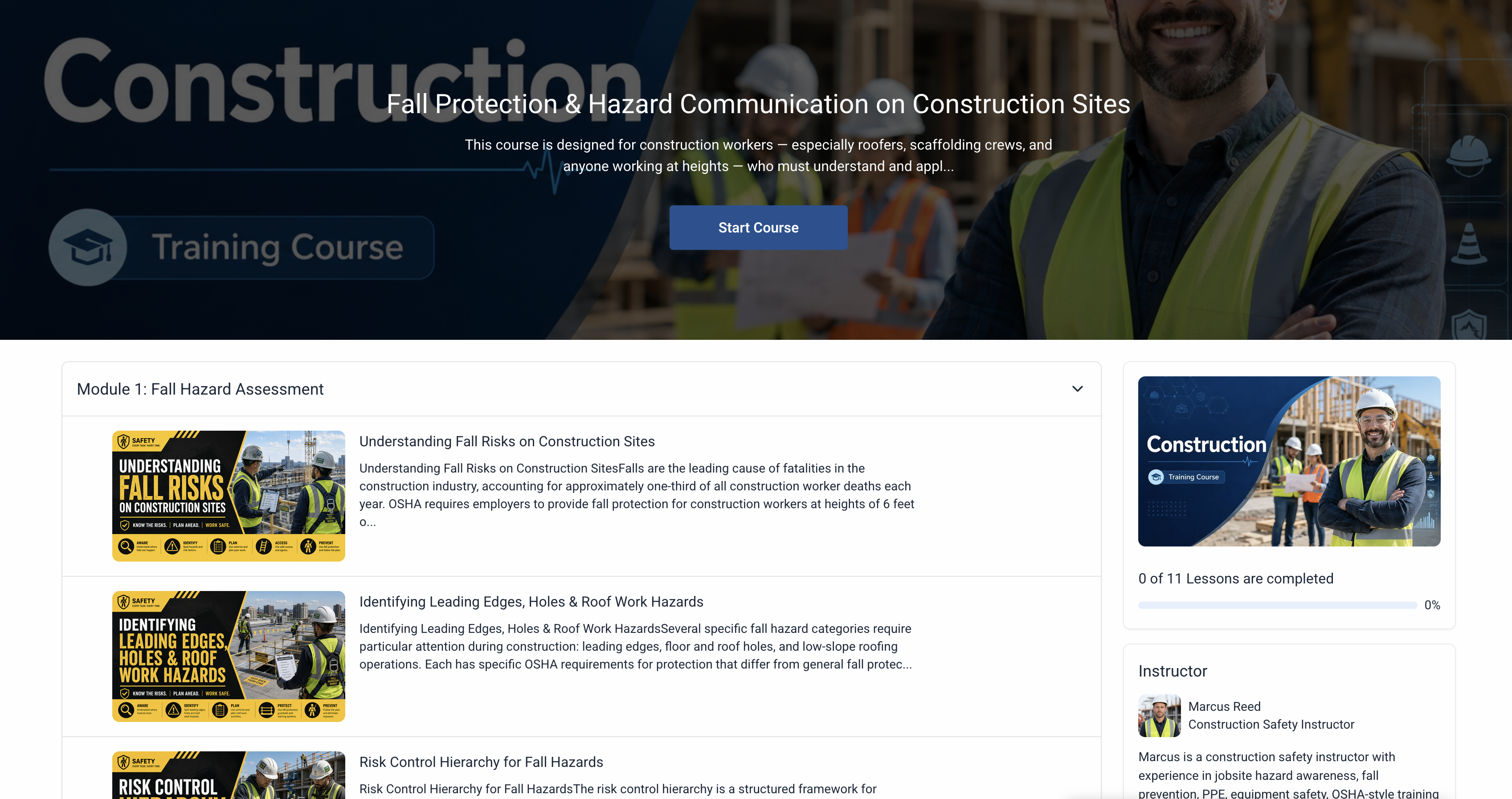 Construction crew training completion status and progress tracking in the ComplianceVideo.com portal