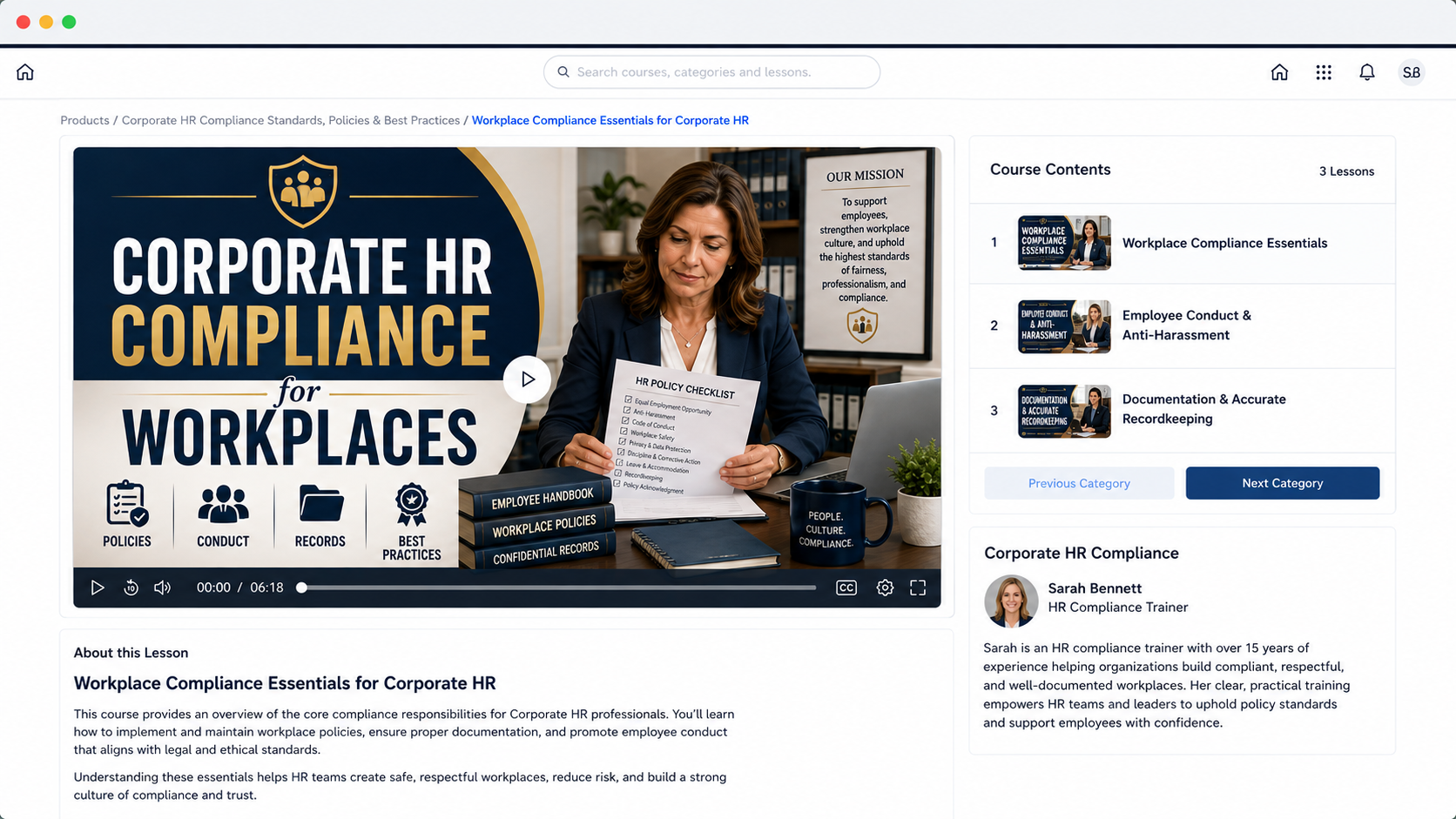 Screenshot of the sample employee training portal