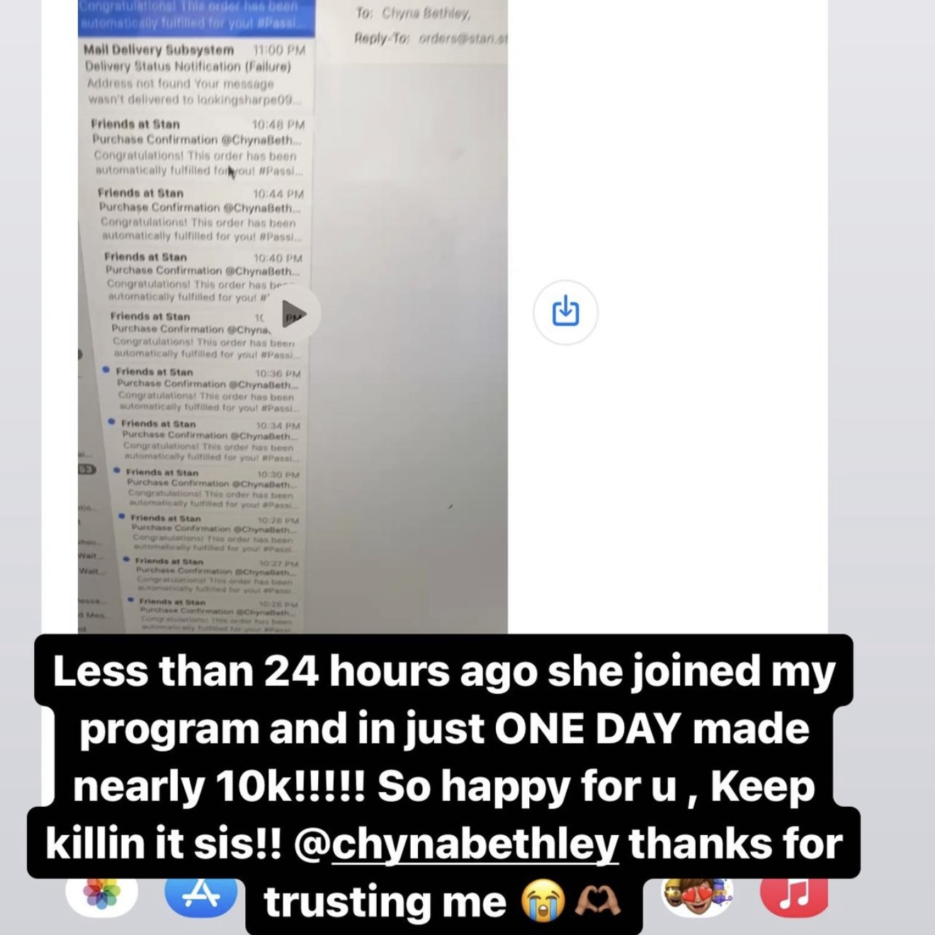 Client sales results shared with Chelsea