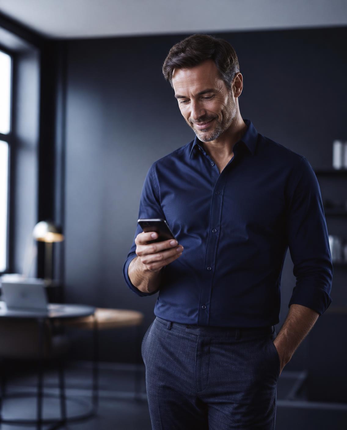 Propriétaire d'entreprise qui reçoit sur son téléphone l'alerte d'un prospect qualifié