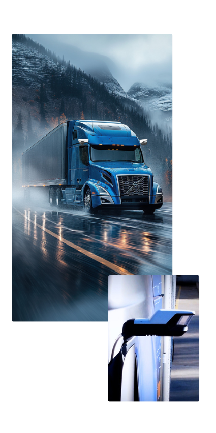 Picture of a mirrorless truck in the rain, picture of the truck senso wing
