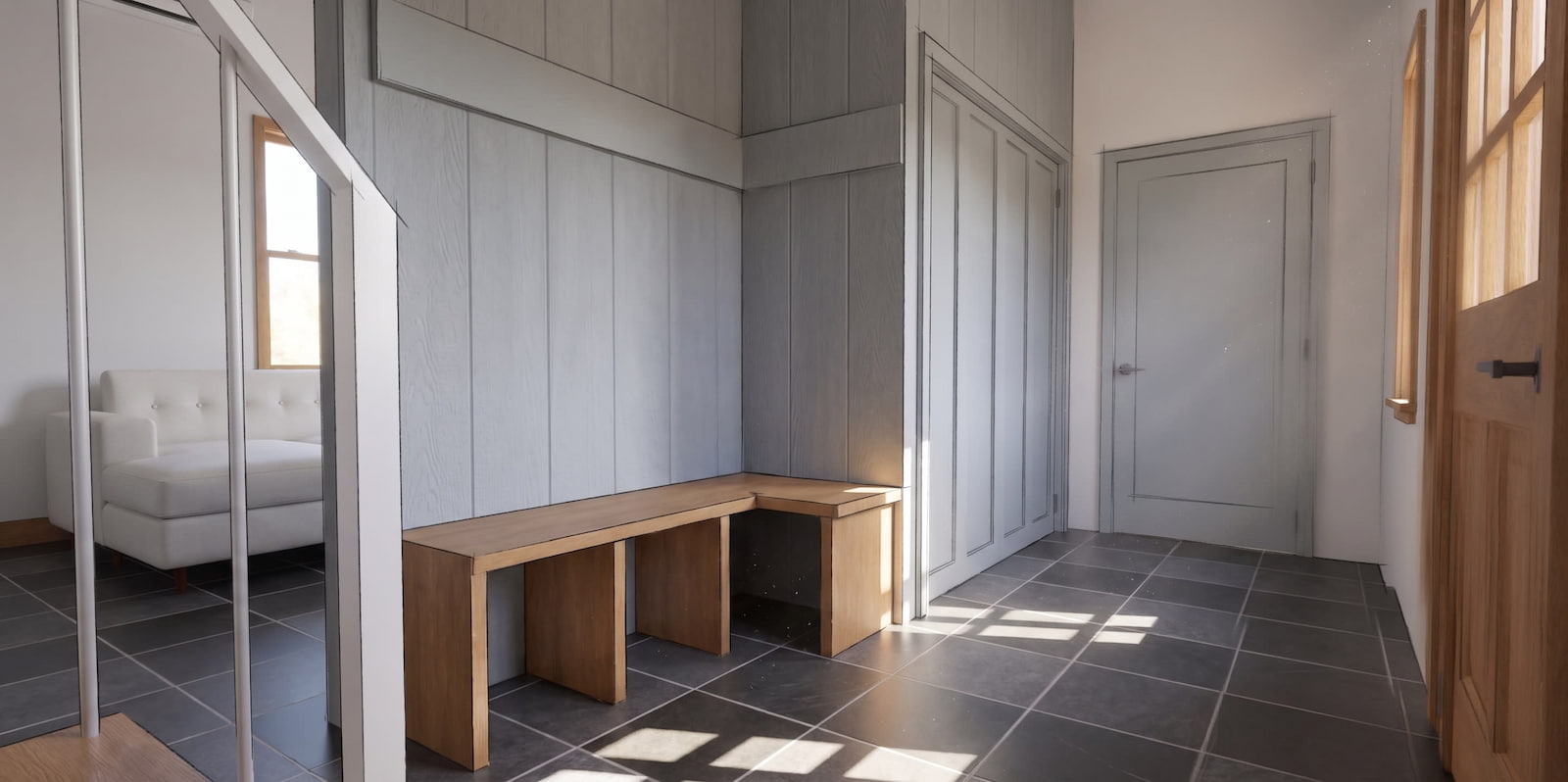 Home renovation remix recommendation rendering showing mudroom, bonus room, and flexible guest space
