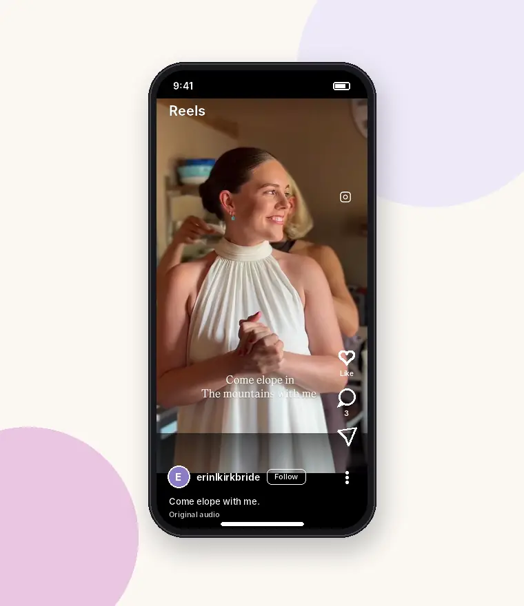 Photographer Erin Kirkbride's elopement reel playing on Instagram, made with footage from a content capture Photographer Erin Kirkbride's elopement reel playing on Instagram, made with footage from a content capture