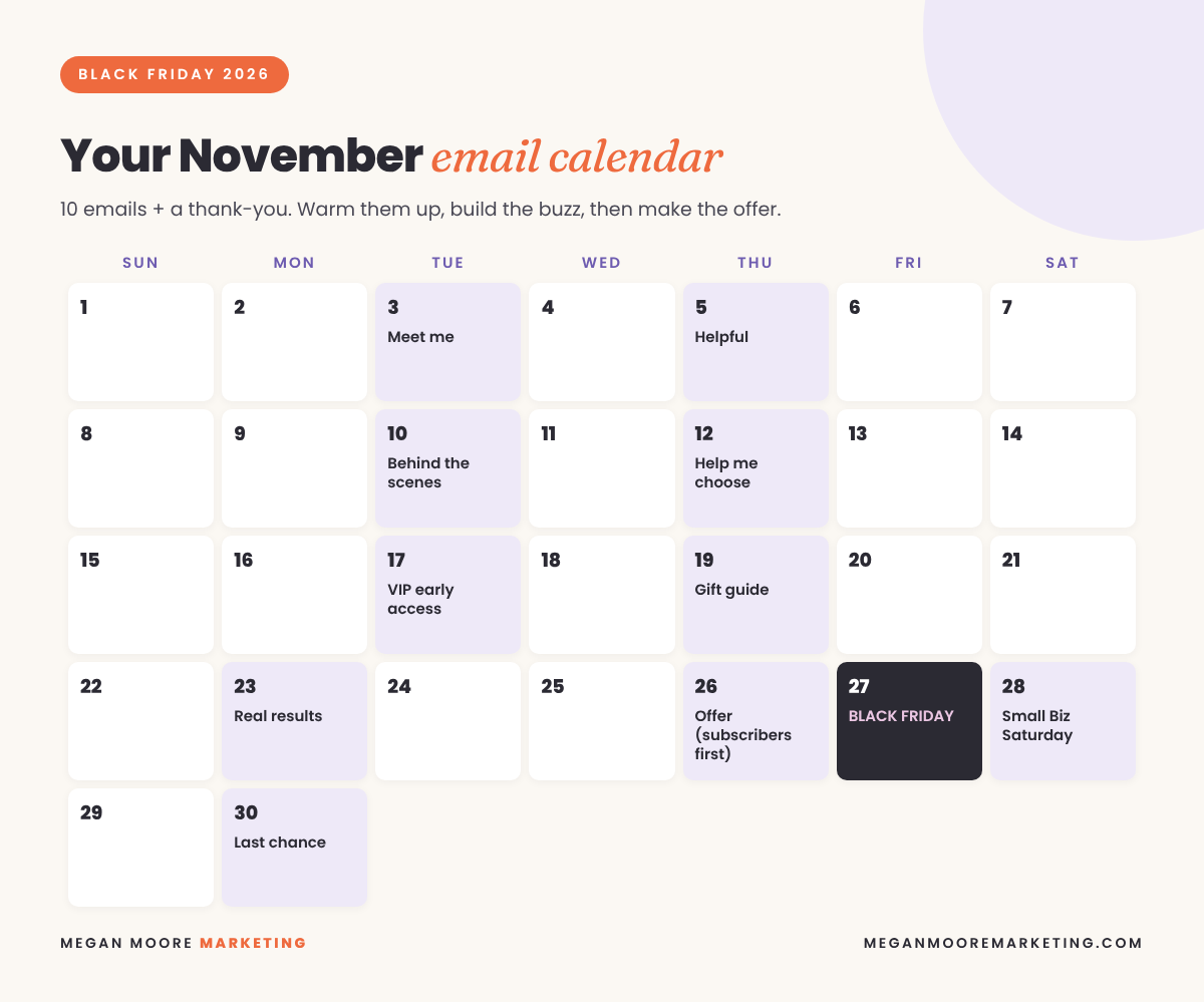 Black Friday 2026 email calendar for small business: 10 emails to send in November Black Friday 2026 email calendar for small business: 10 emails to send in November
