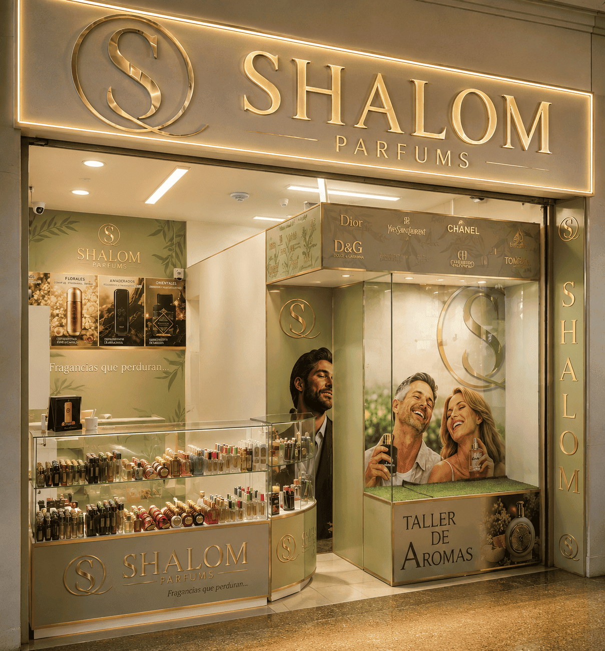 Local de Shalom Parfums en Pereira, con el mostrador de fragancias a la vista