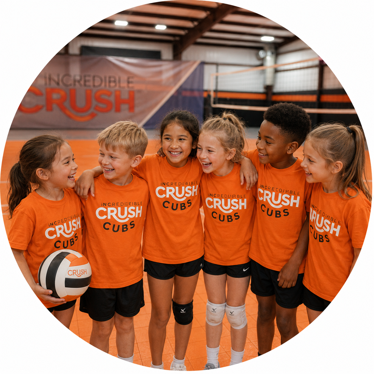 Young volleyball friends smiling