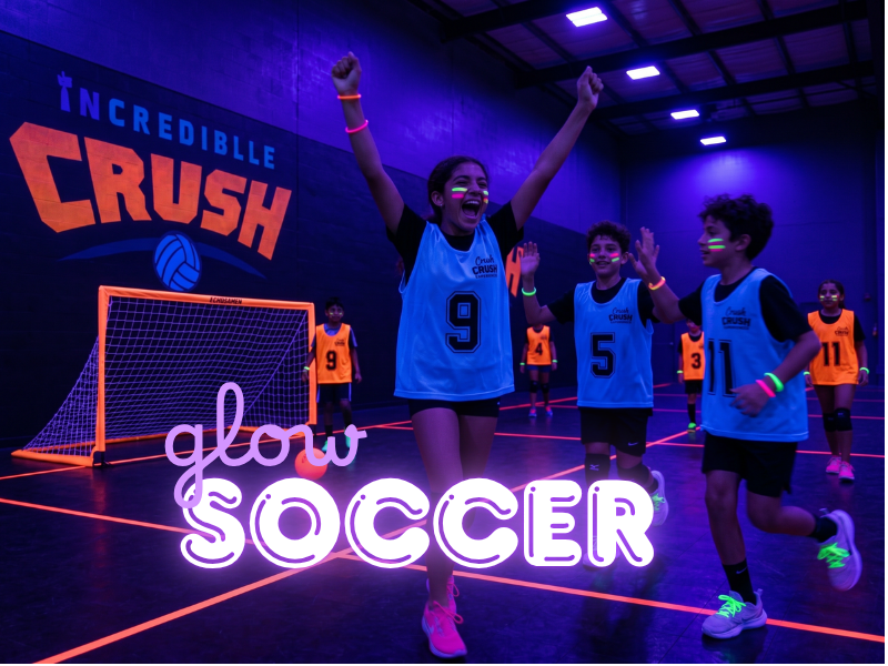 Kids playing indoor soccer at Incredible Crush birthday party in Rockwall TX