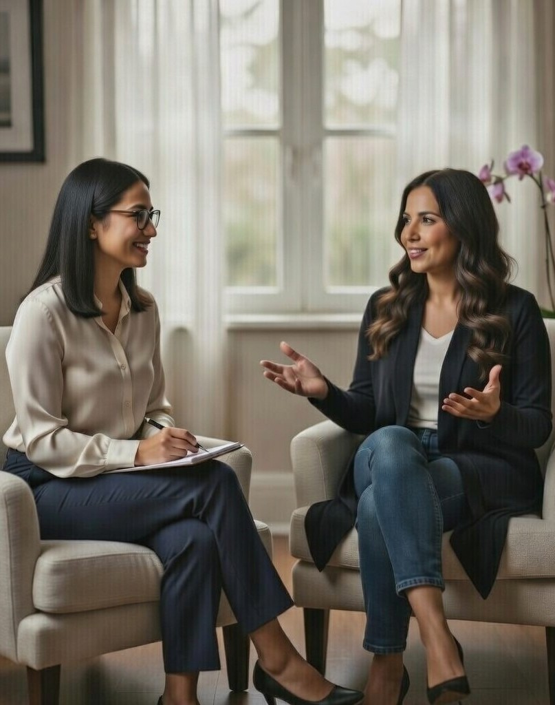 client and licensed therapist during an infidelity and betrayal trauma counseling session