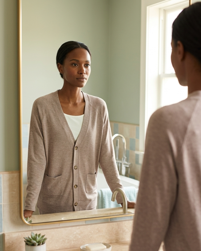 Representational image of identity reclamation and cleaning the mirror of self trust after an affair