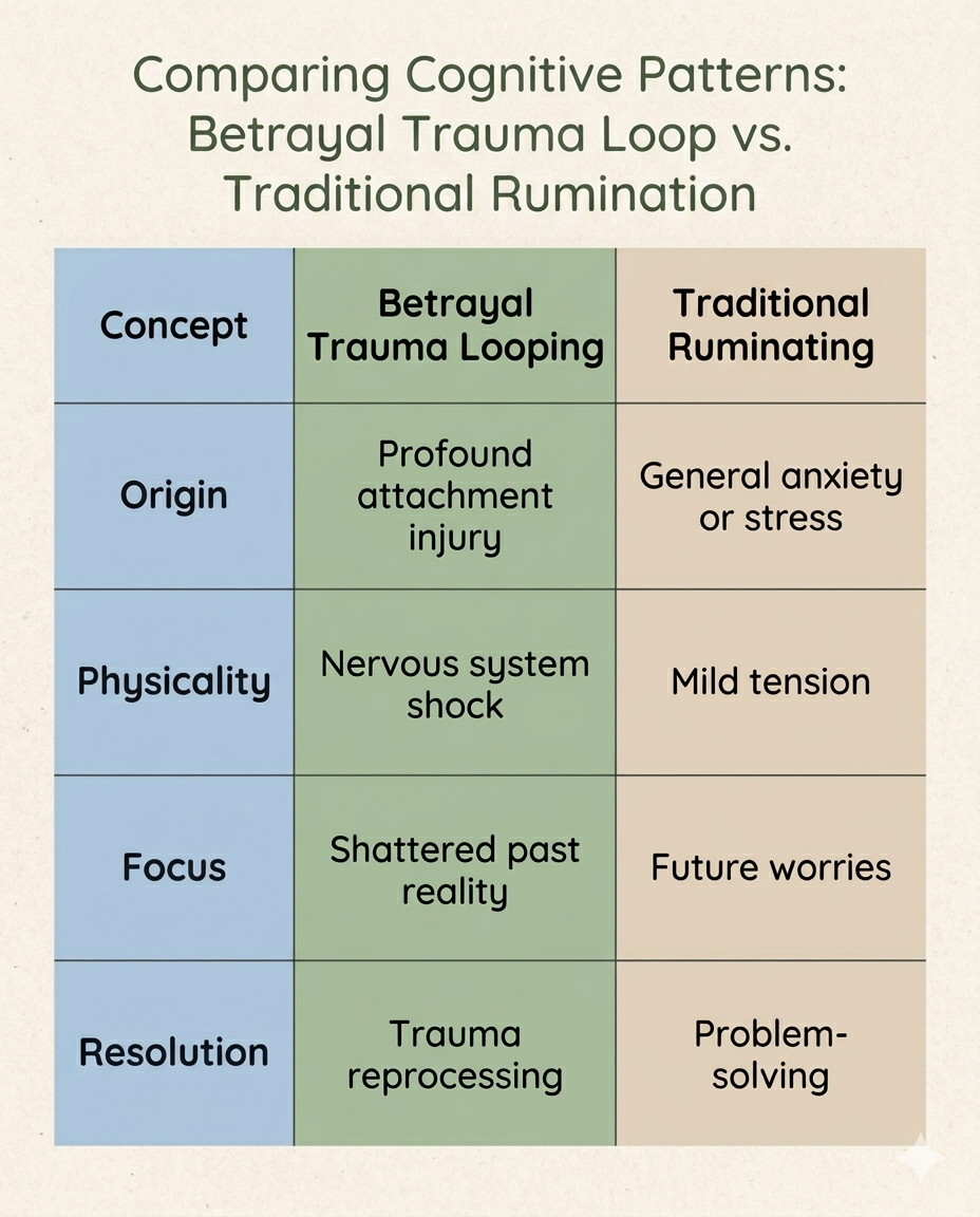 Education diagram showing the different between traditional ruminating and betraul trauma sloping see attached image of table Education diagram showing the different between traditional ruminating and betraul trauma sloping see attached image of table