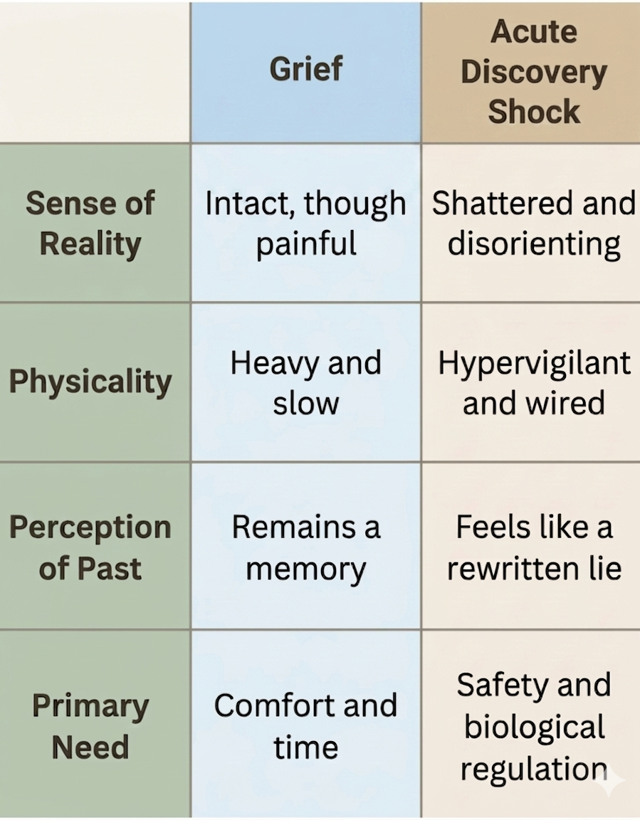 difference between grief and betrayal trauma acute discovery shock