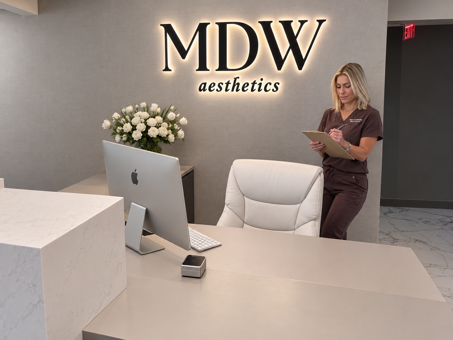 The front desk at MDW Aesthetics, Brickell