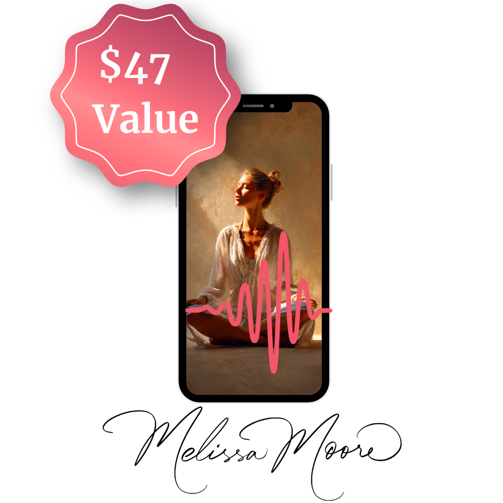 Holiday Head Games Bundle Pre-Event Power Meditation Bonus Product Image showcasing a relaxed woman meditating on a mobile phone screen
