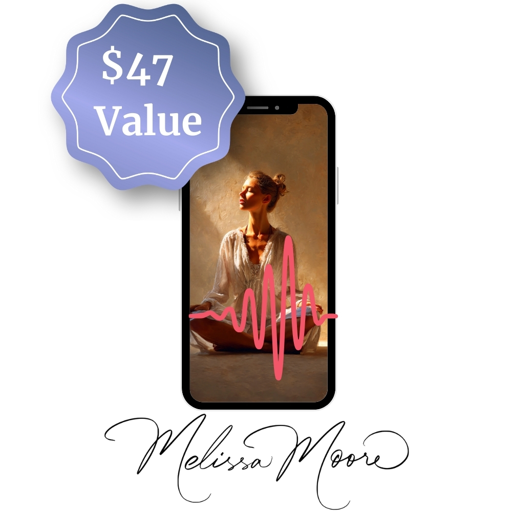 Holiday Head Games Bundle Pre-Event Power Meditation Bonus Product Image showcasing a relaxed woman meditating on a mobile phone screen