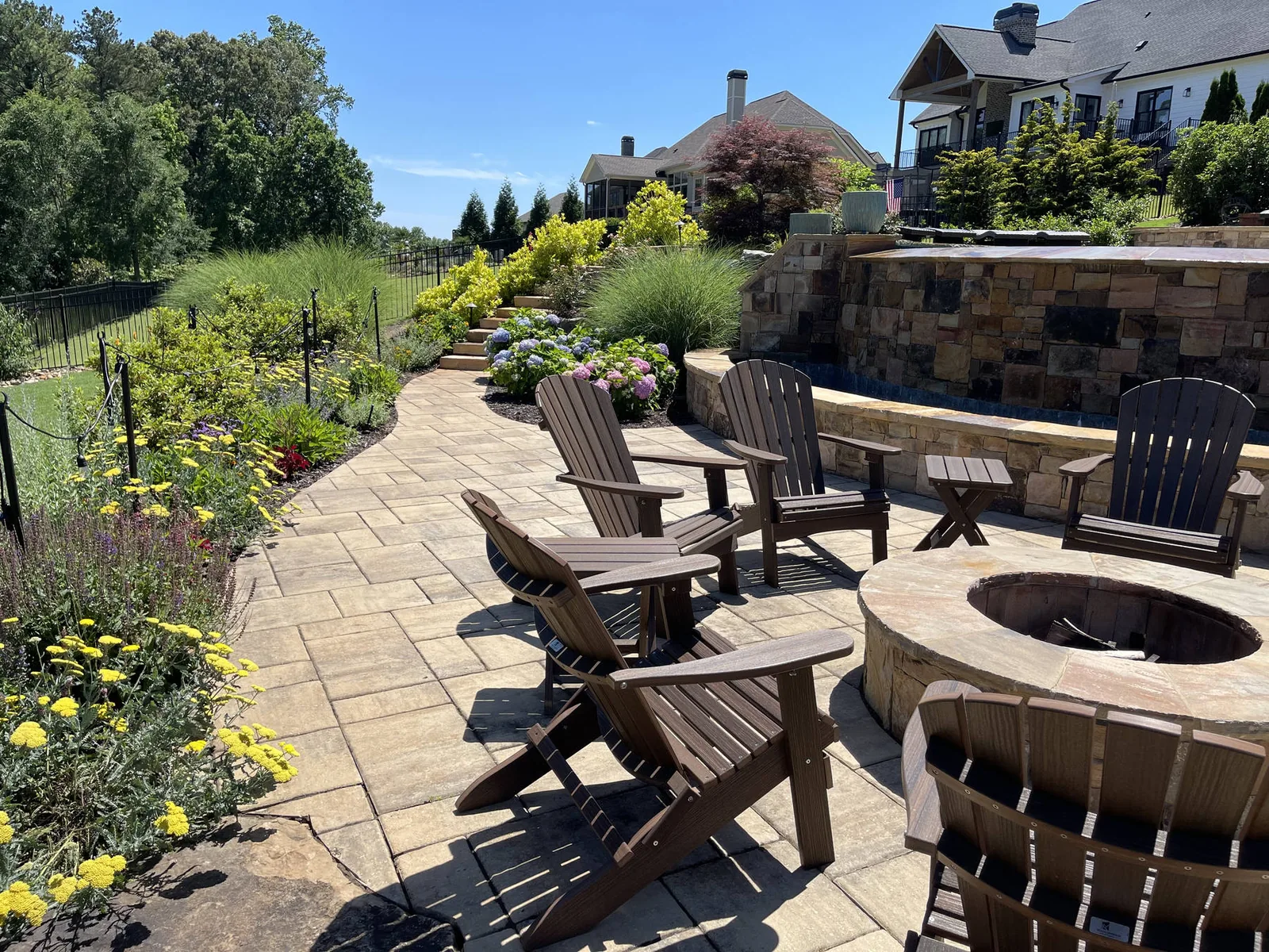 Fire pit patio and water feature wall