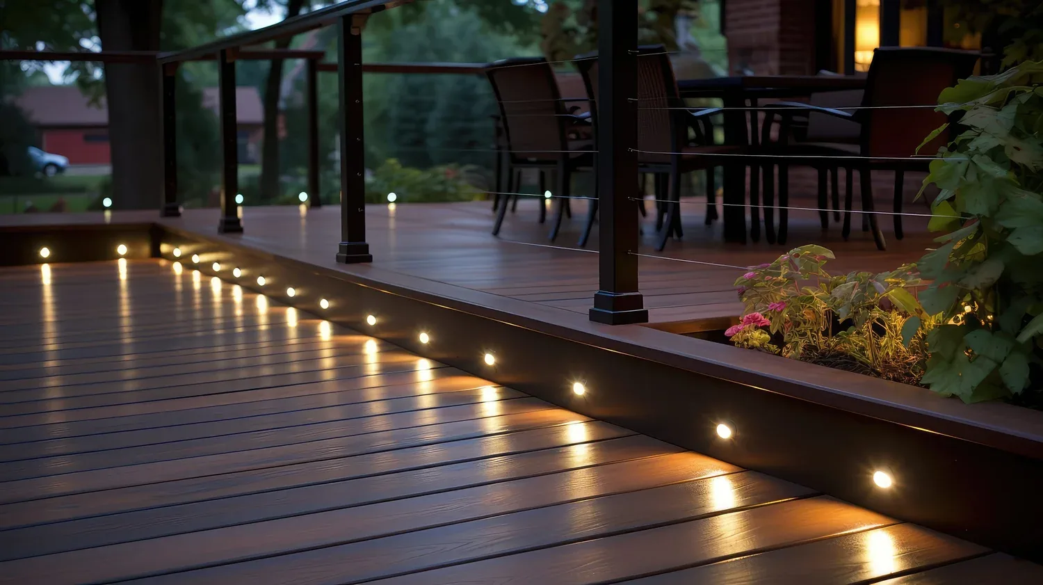 Low voltage landscape lighting on steps and planters