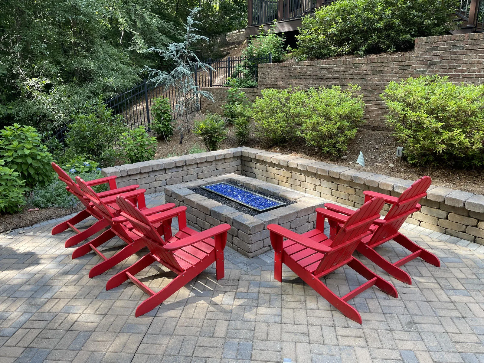 Fire pit with paver seating wall and patio