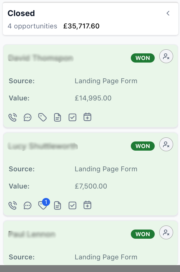 ODL Outdoor Living pipeline showing £35,717 closed across 4 won opportunities