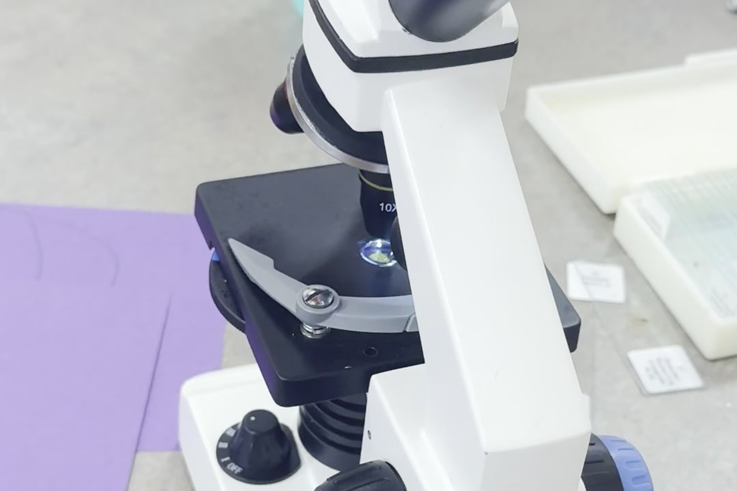 A microscope set up at the BioTroopers Burlington studio.
