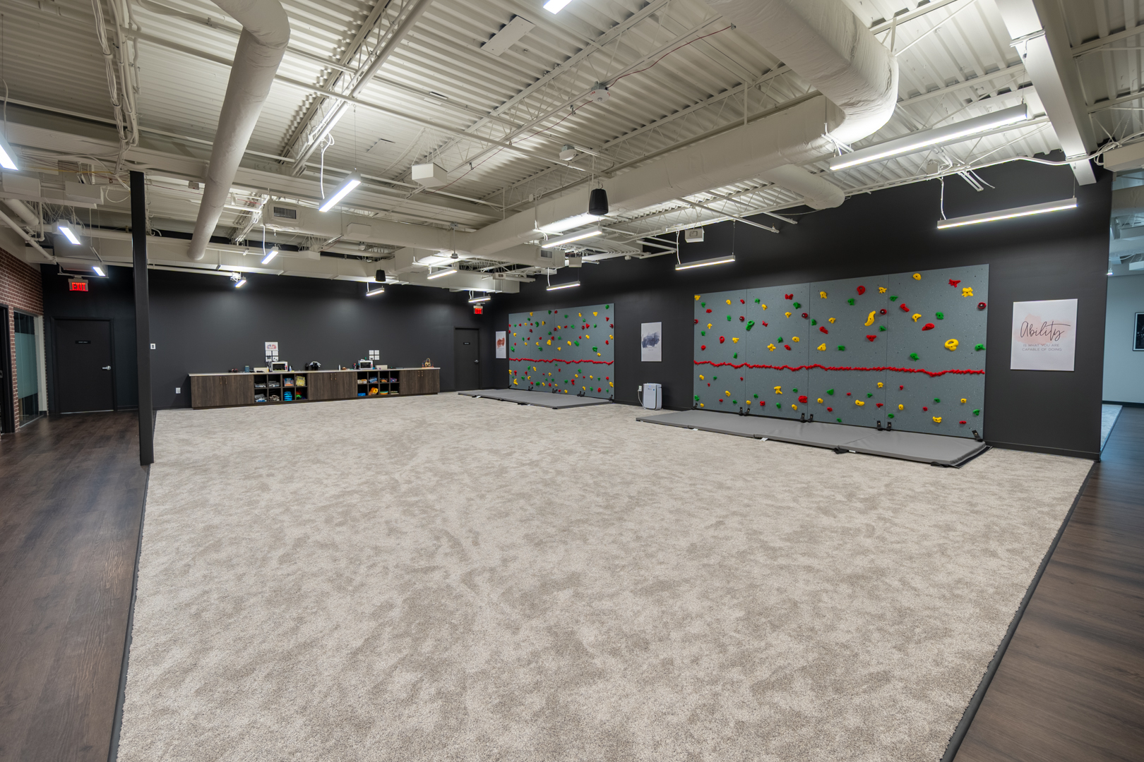 Rock climbing wall in the Infinity therapy space