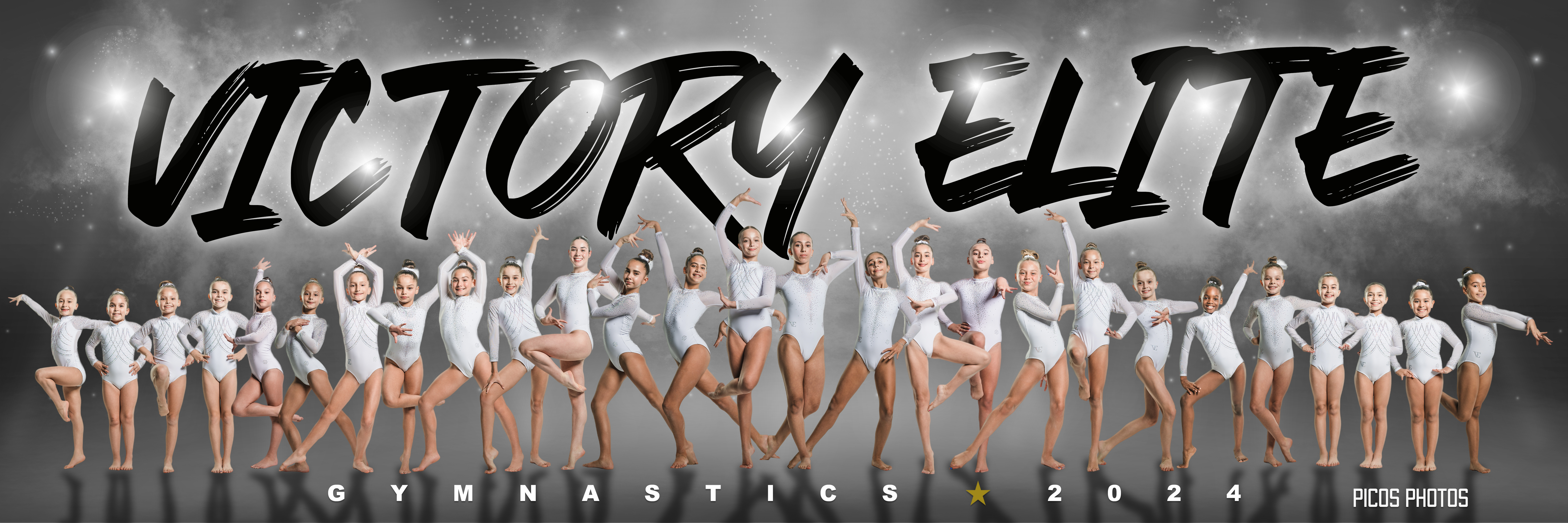 Victory Elite Gymnastics team banner photographed by Picos Photos