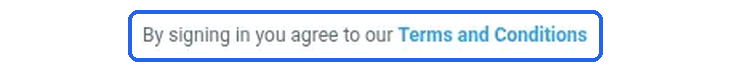 The line "By signing in you agree to our Terms and Conditions" at the bottom of the sign-in box, highlighted