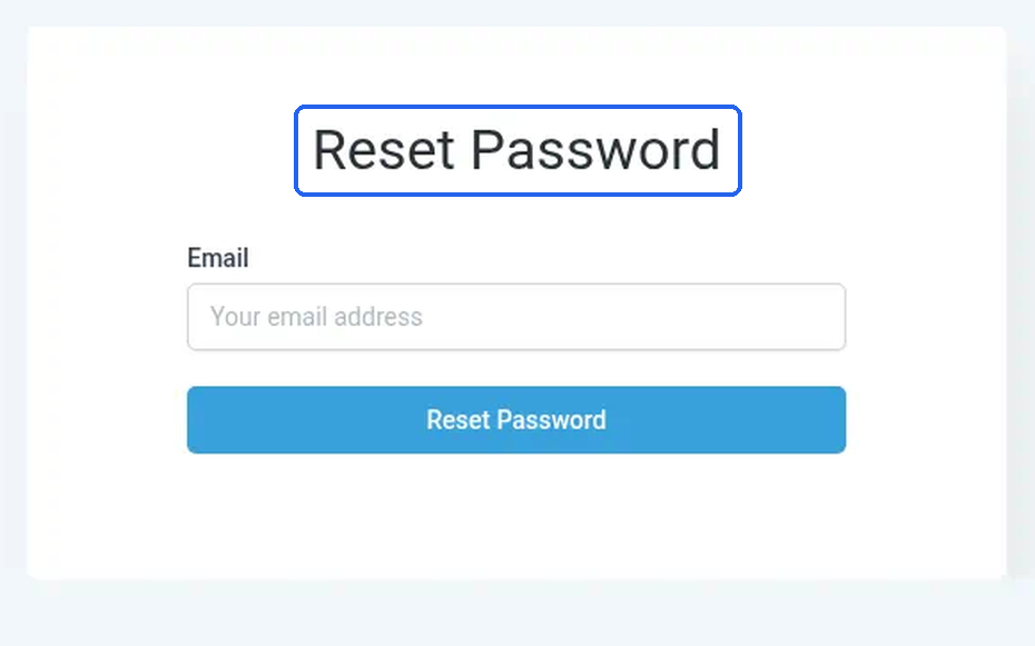 The Reset Password screen, with its heading highlighted