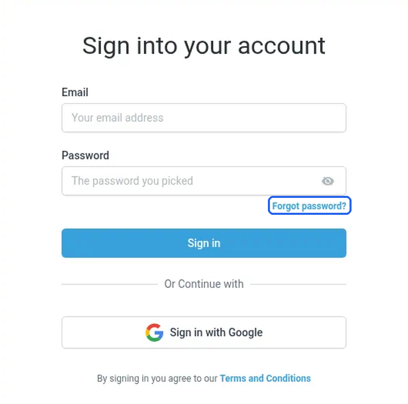 The sign-in page with the "Forgot password?" link highlighted