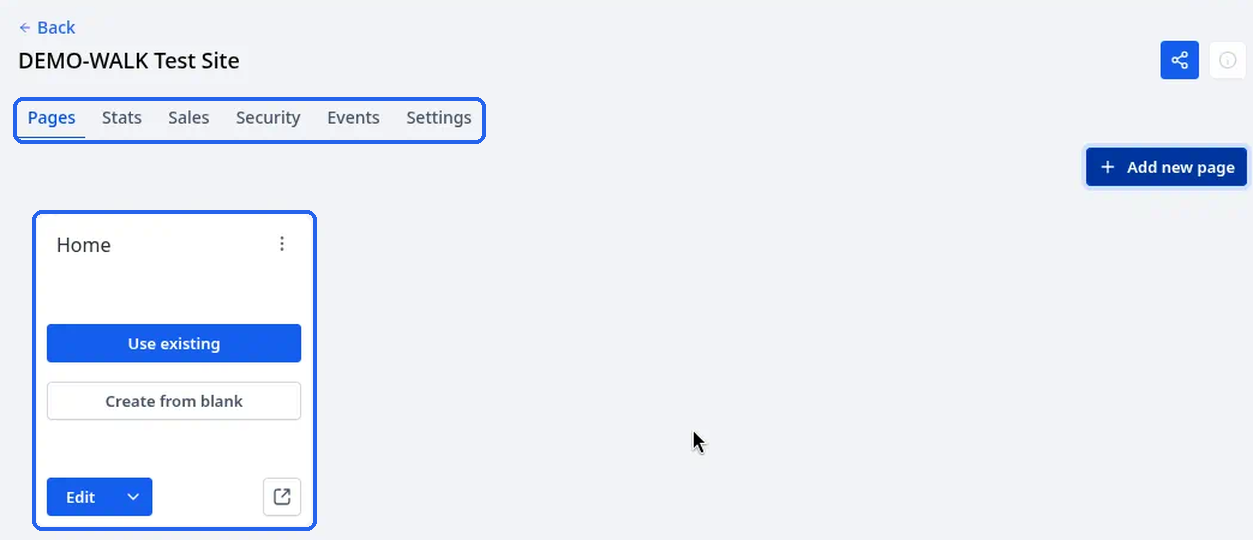 A page card showing the page name, a ⋮ menu, a preview, the Edit button and the open-in-new-tab icon
