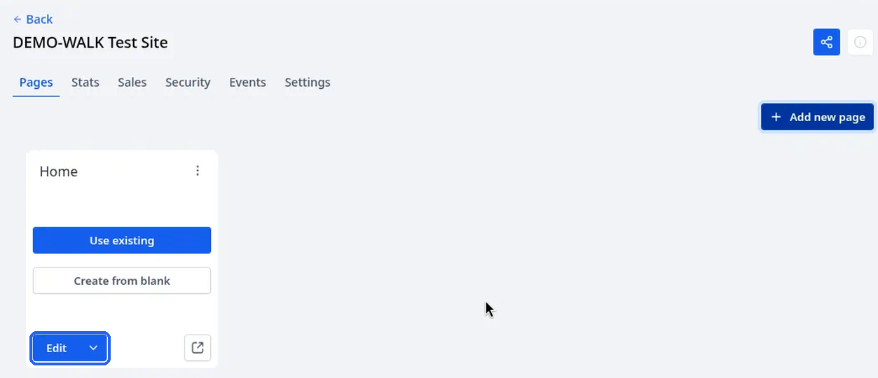 The Edit button on a page card, highlighted