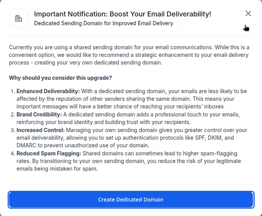The "Boost Your Email Deliverability" pop-up