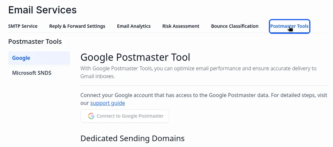 The Postmaster Tools tab