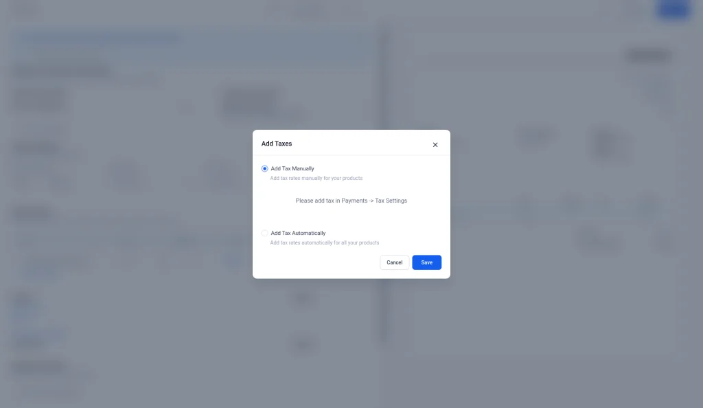 The Add Taxes window with manual and automatic options