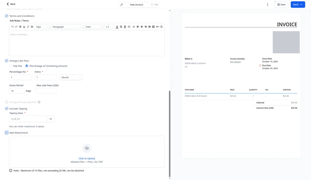 The Add Attachment upload area and its file limits