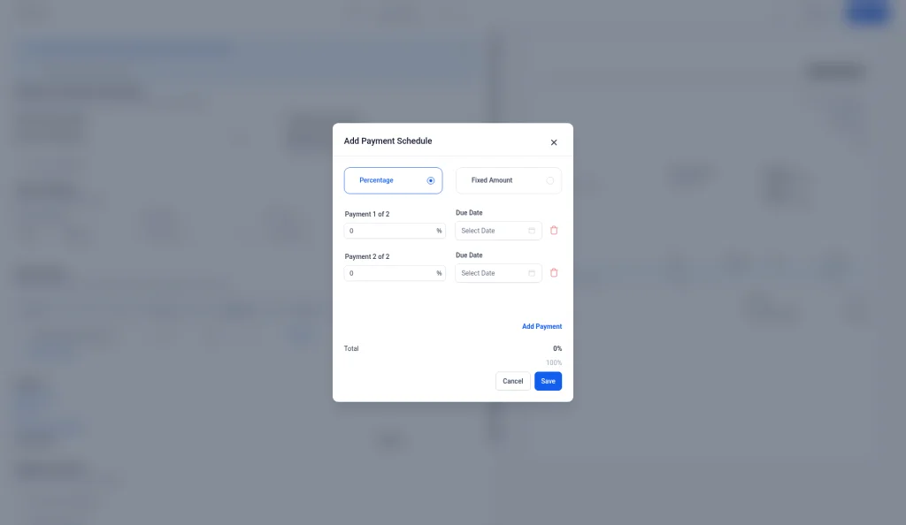The Add Payment Schedule window with two payments
