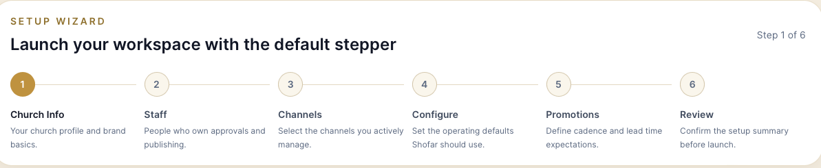 Shofar setup screen, blurred preview