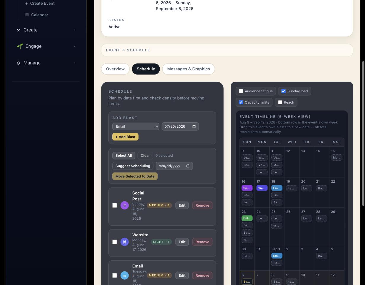 Shofar event scheduling timeline, blurred preview