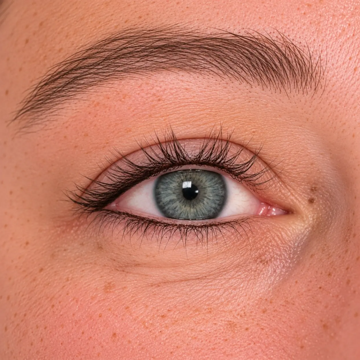 Close-up of lash enhancement eyeliner result