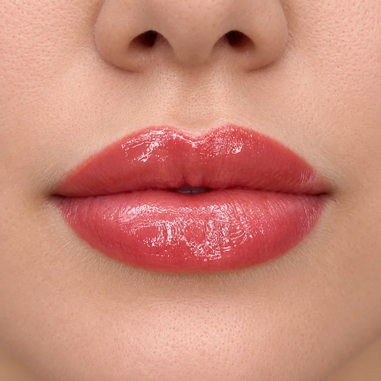 Healed full lip color result — rich saturated finish