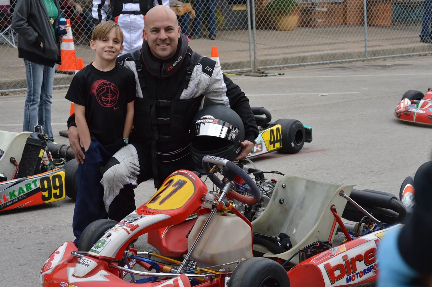 Chris and his son at the kart track