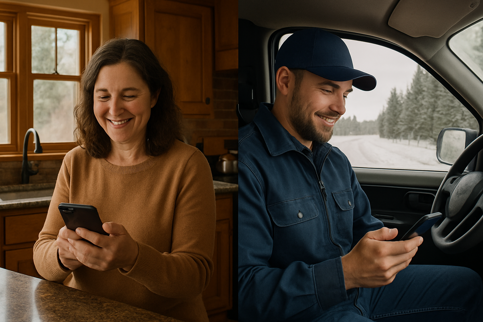 Montana HVAC technician using business texting for contractors to reply to a homeowner from the work truck