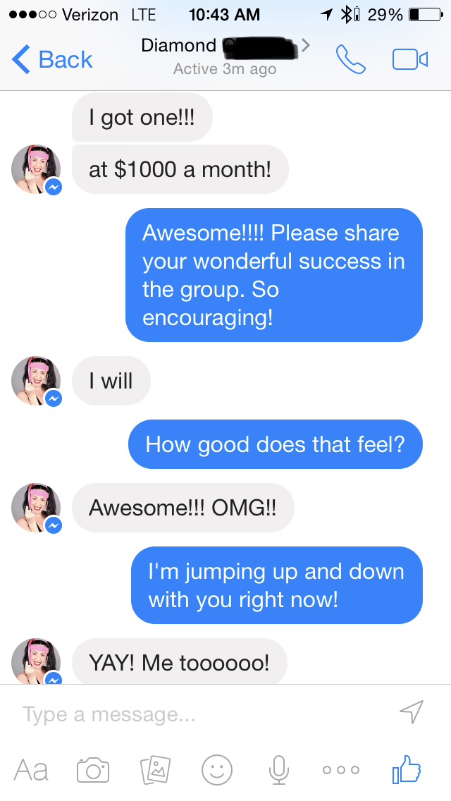 Diamond's message the day her first $12k client signed