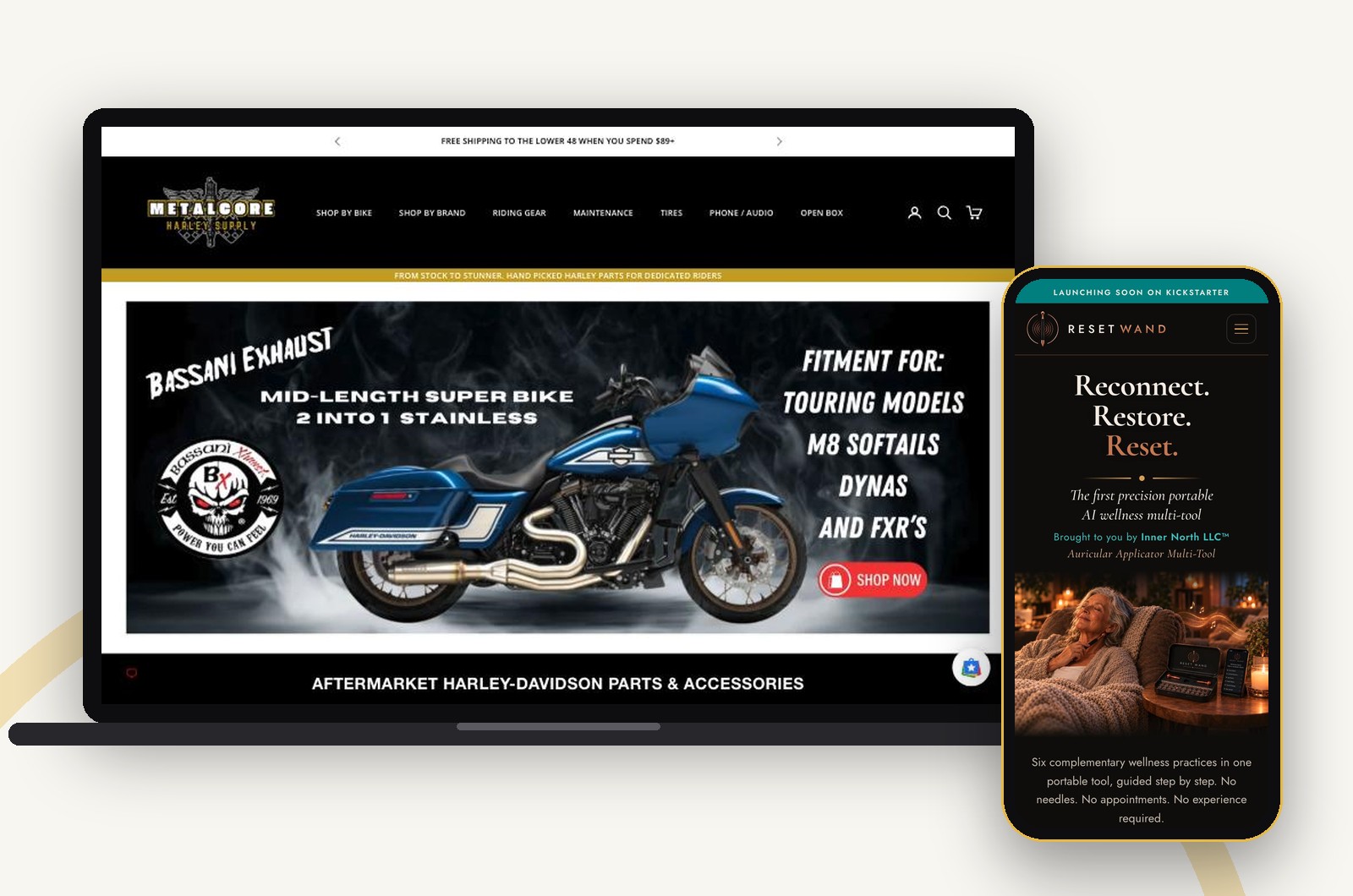 Two sites built by StreetSpan Media: an online parts store on a laptop and a product launch site on a phone